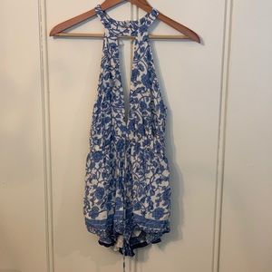 Blue floral print romper